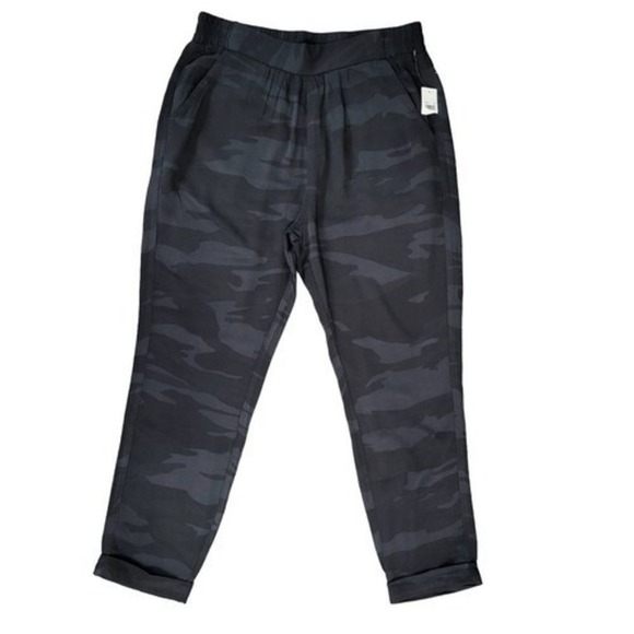 Splendid Pants - Splendid Womens Camo Jogger Pants Black Grey Elastic Waist Relaxed Fit Large